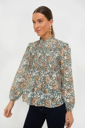 Green Hedera Long Sleeve Pintuck Blouse