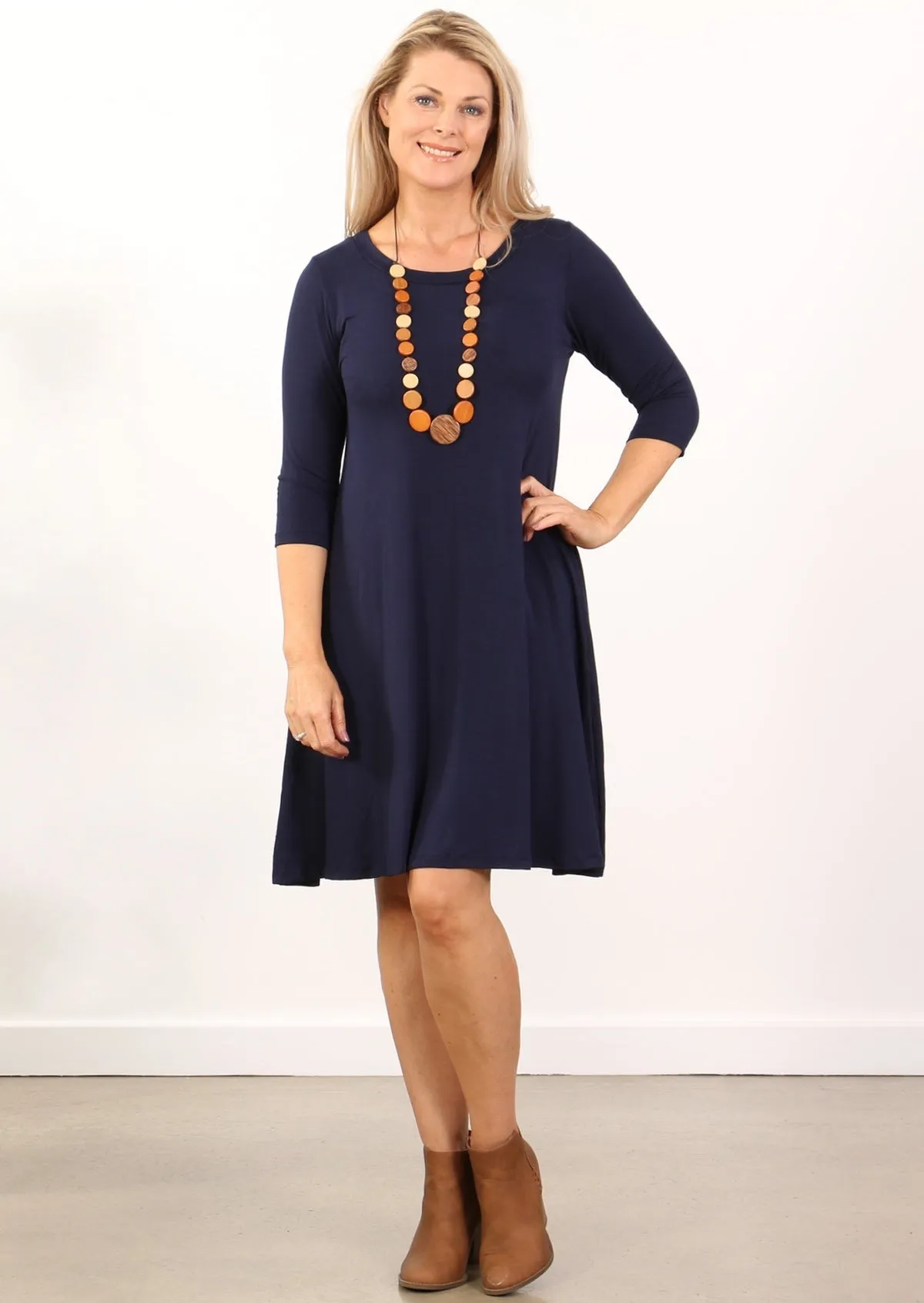 Half Sleeve Jersey Dress Navy Blue