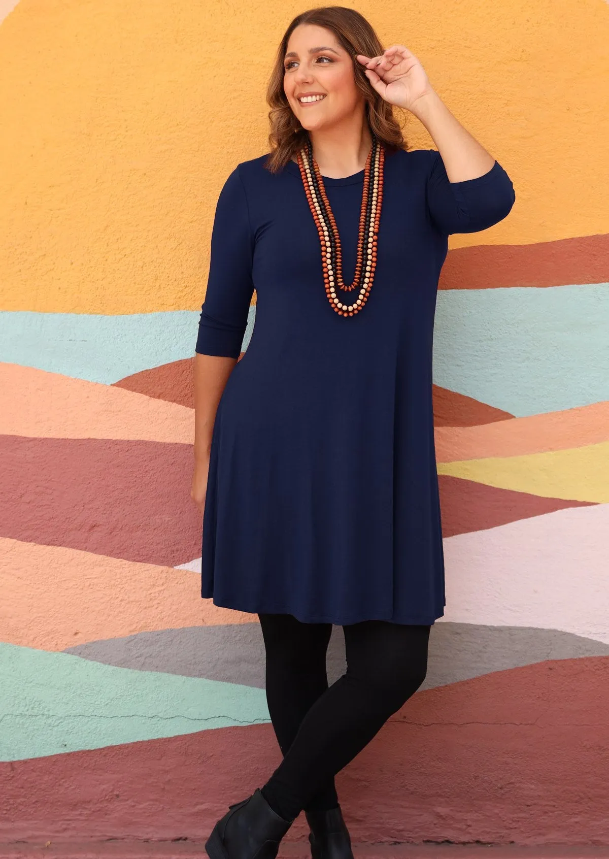 Half Sleeve Jersey Dress Navy Blue