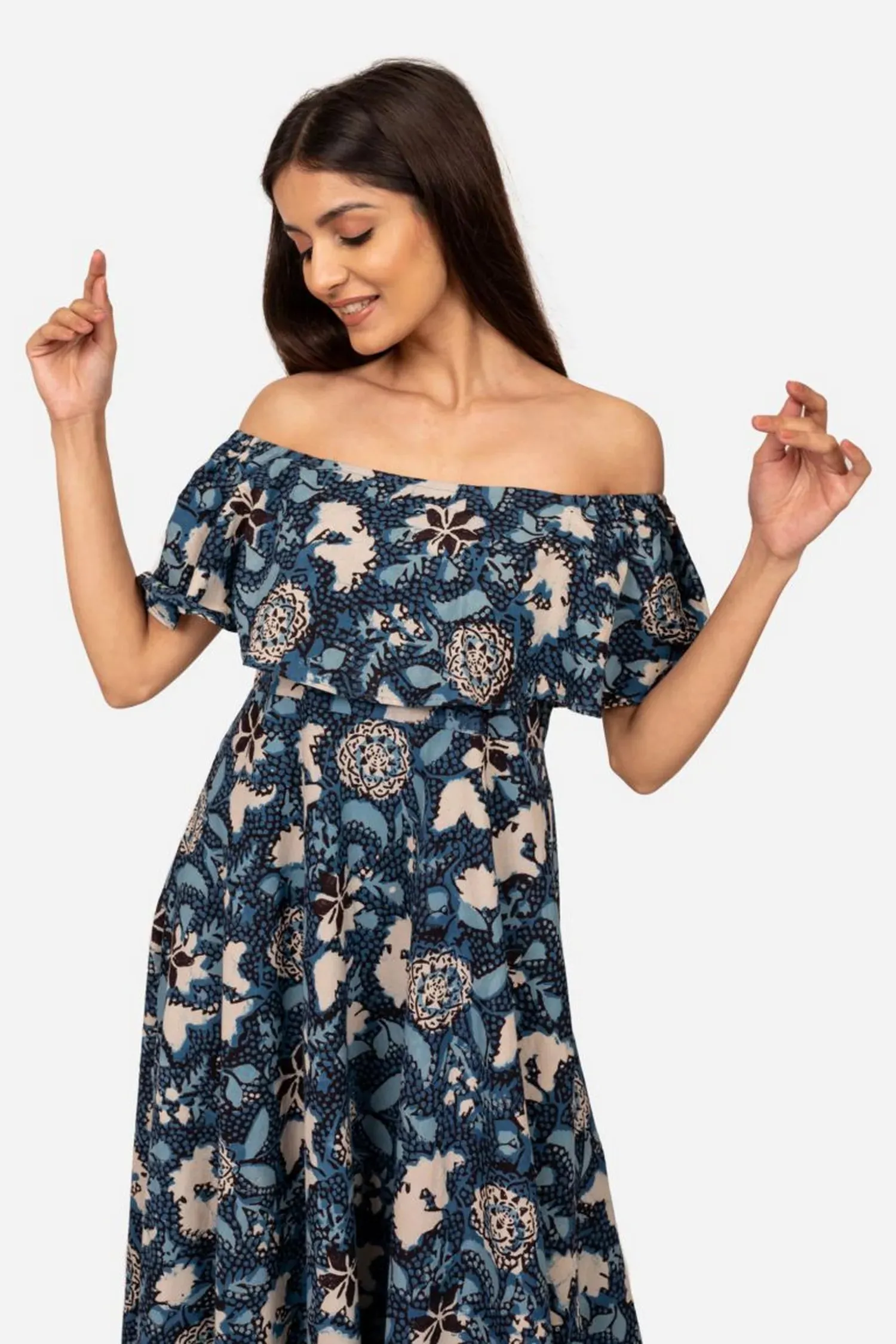 Indigo off shoulder dress