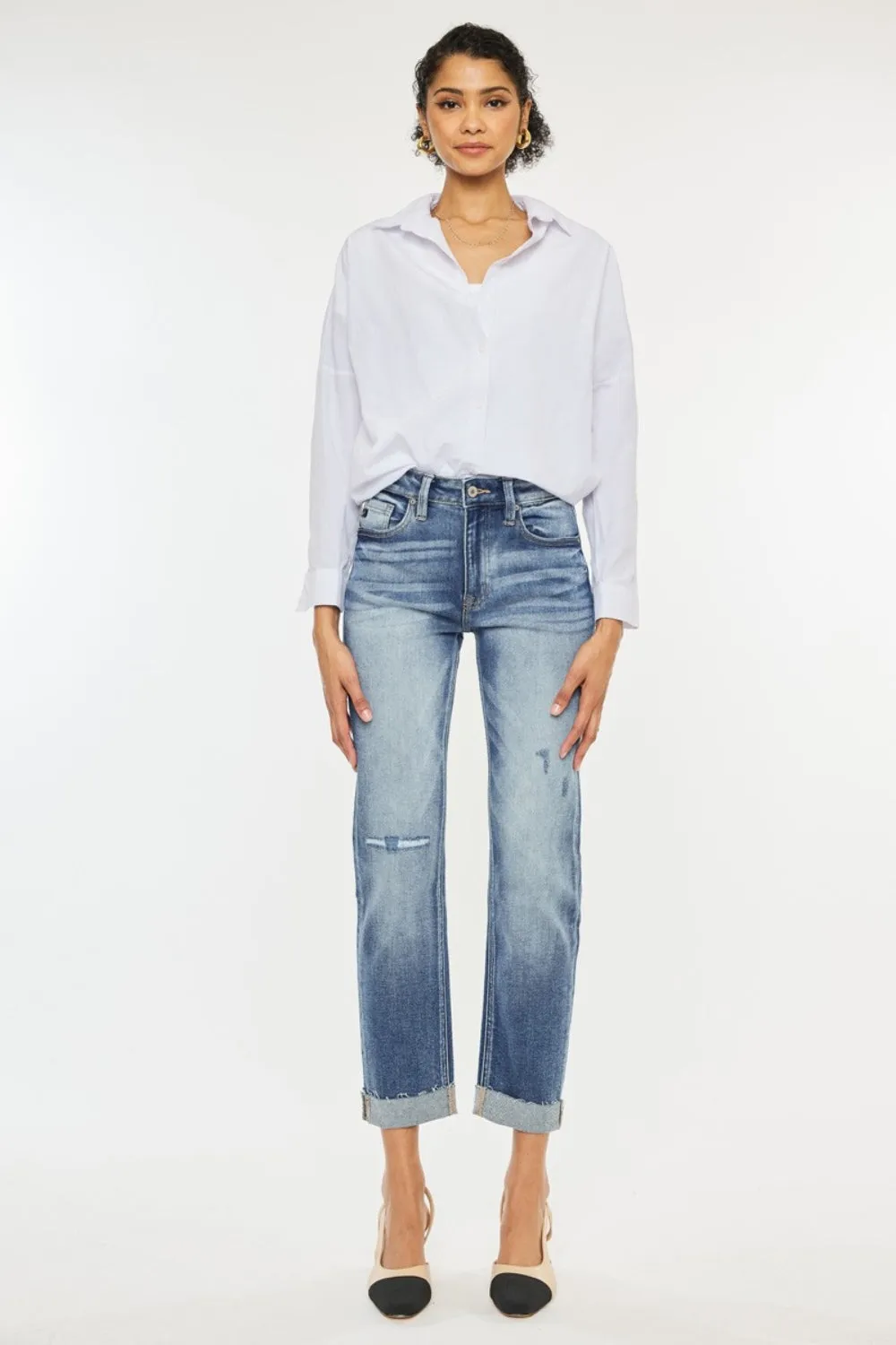 Kancan High Rise Cuffed Straight Jeans