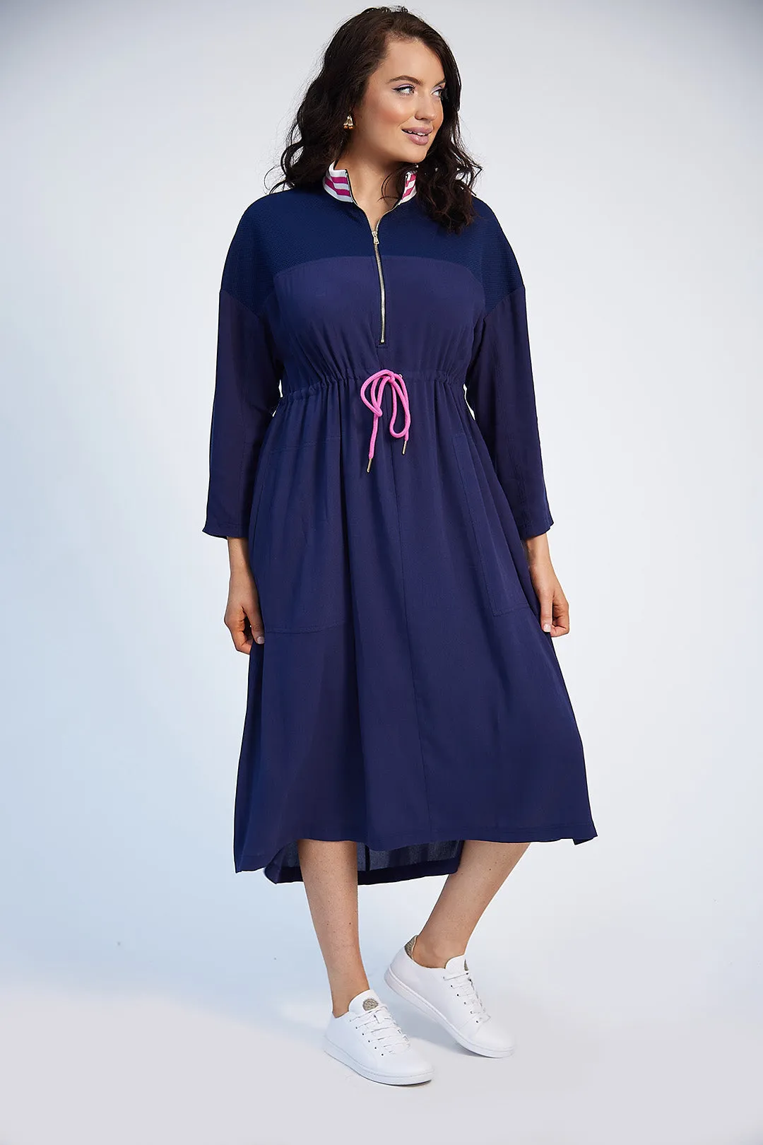 Katie Drawstring Dress (Navy)