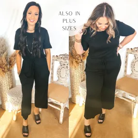 Keep My Love Short Sleeve Jumpsuit Romper with Drawstring Waist in Black