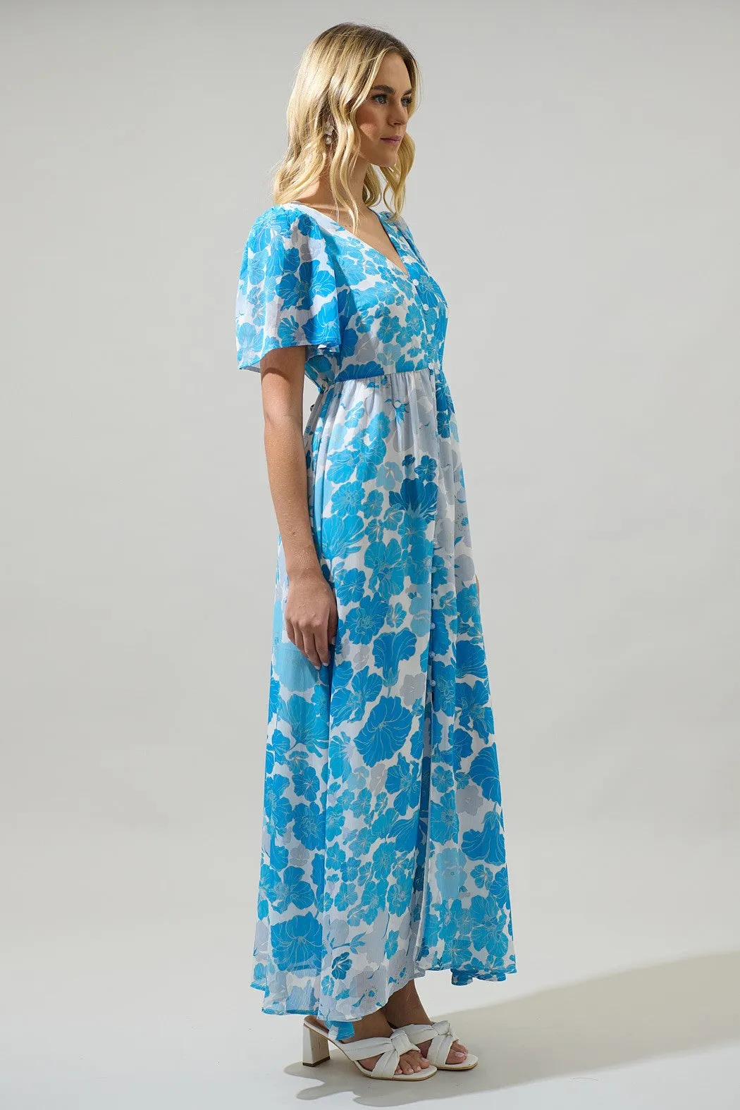 Kerela Floral Linana Button Front Maxi Dress