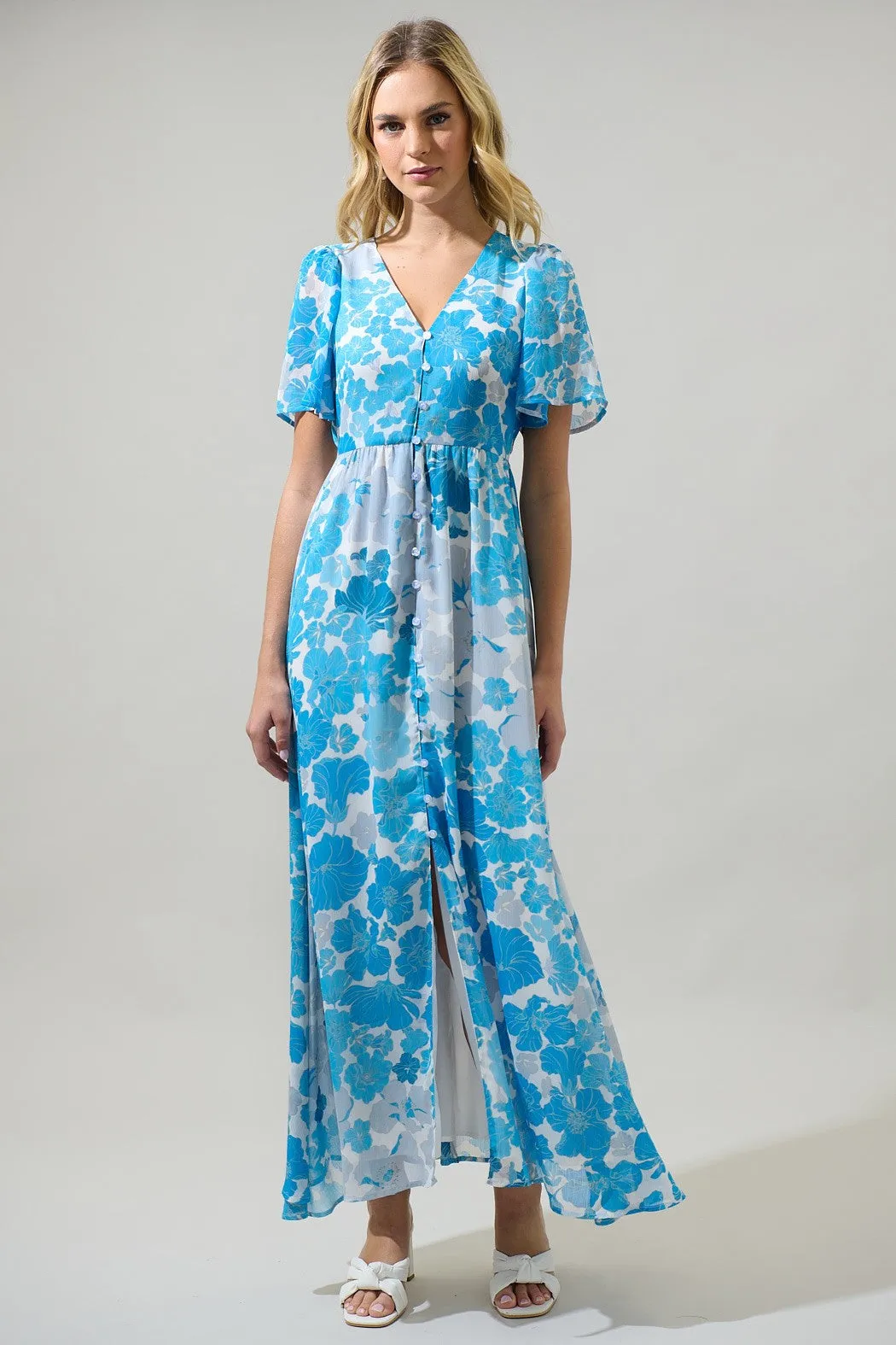 Kerela Floral Linana Button Front Maxi Dress