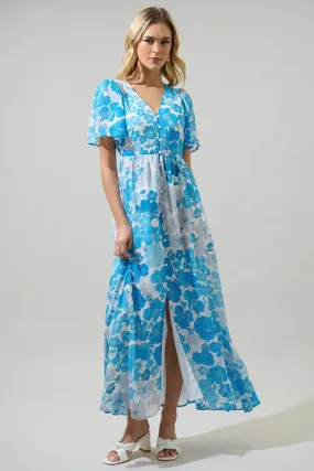 Kerela Floral Linana Button Front Maxi Dress