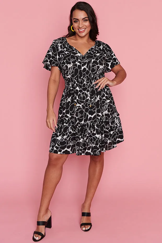 Kimberley Peonies Black & White Dress