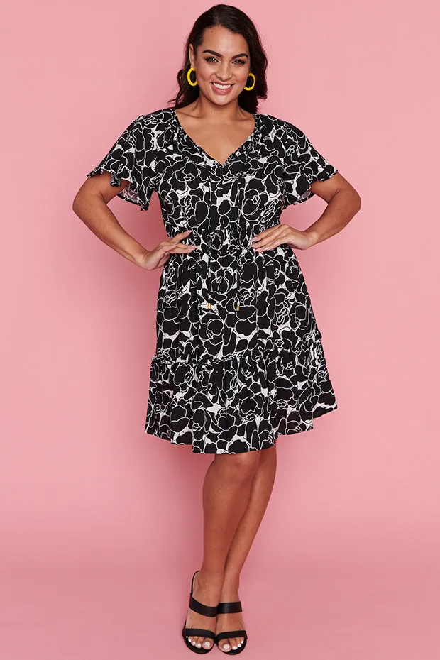 Kimberley Peonies Black & White Dress