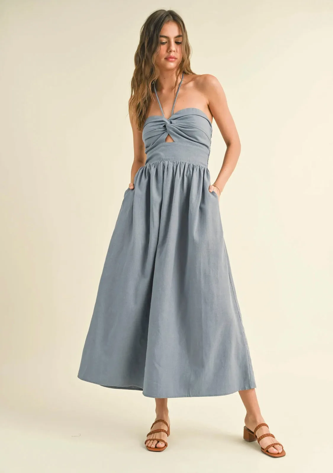 Knotted Front Halter Neck Dress