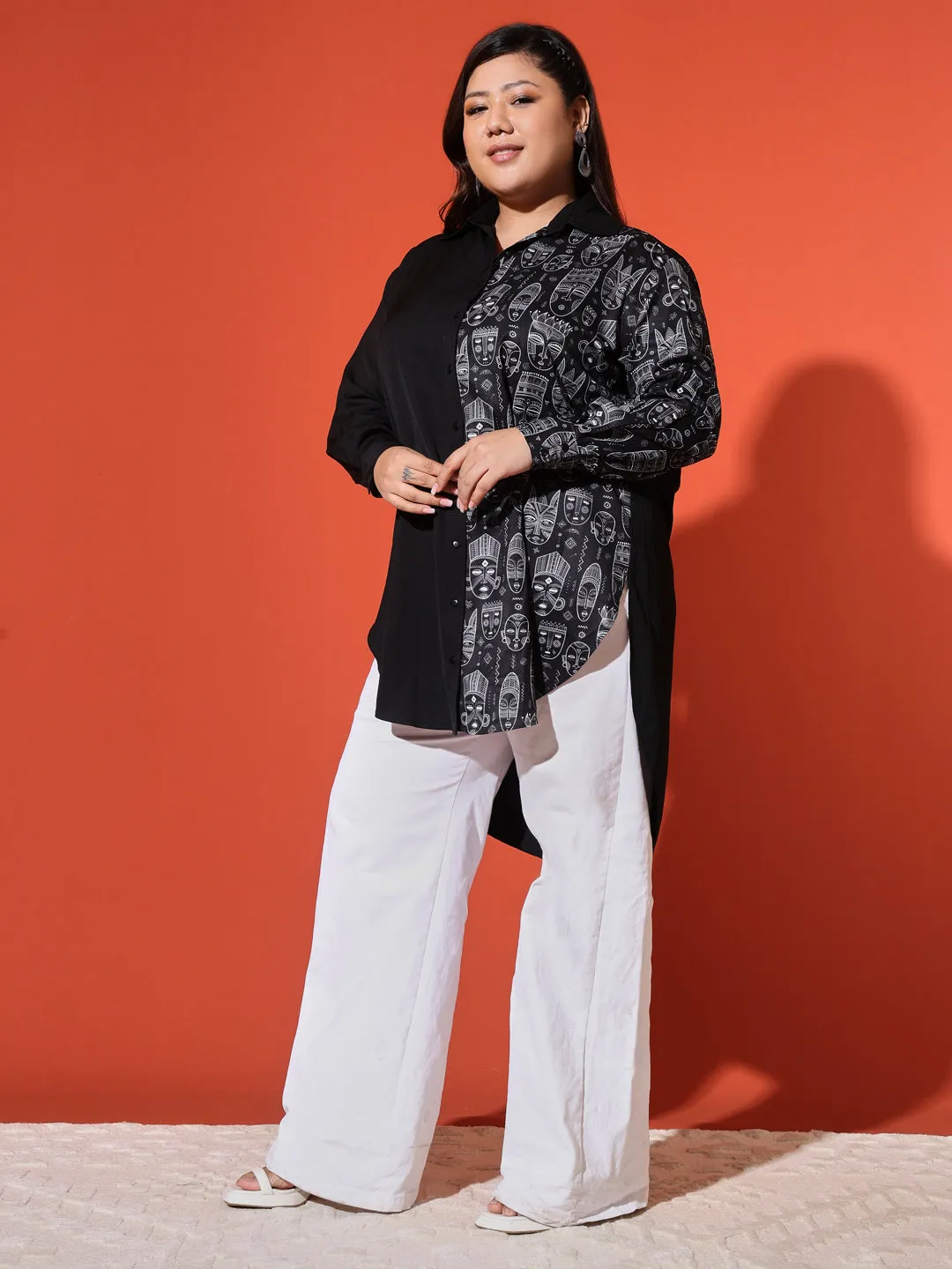 KOKO - BLACK HALF MOTIF PRINTED PLUS SHIRT