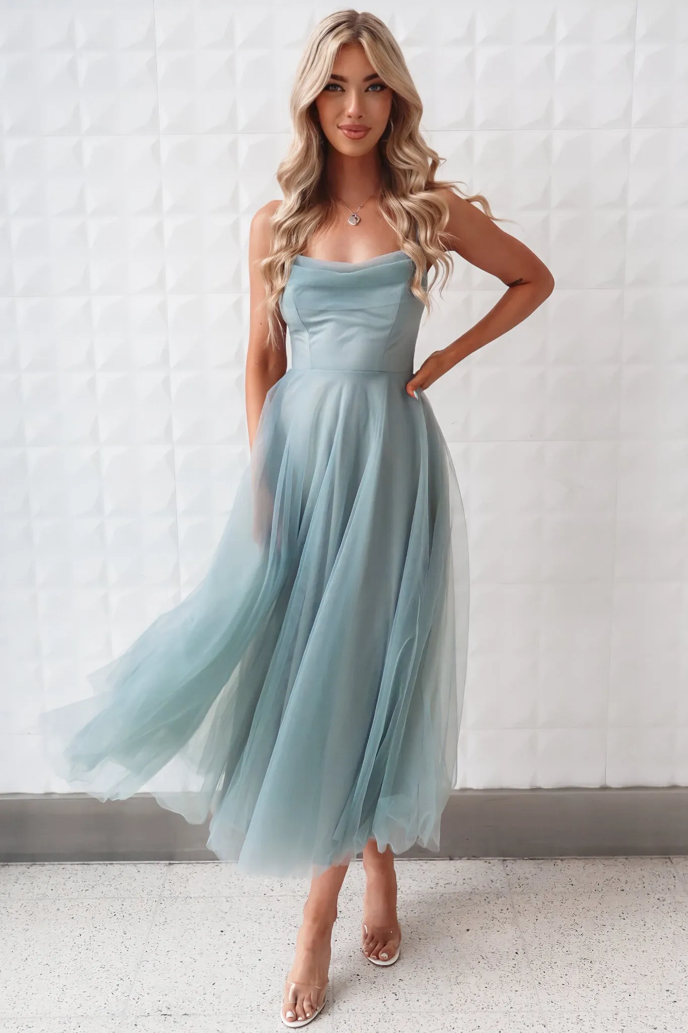 Latisha Tulle Midi Dress - Sage