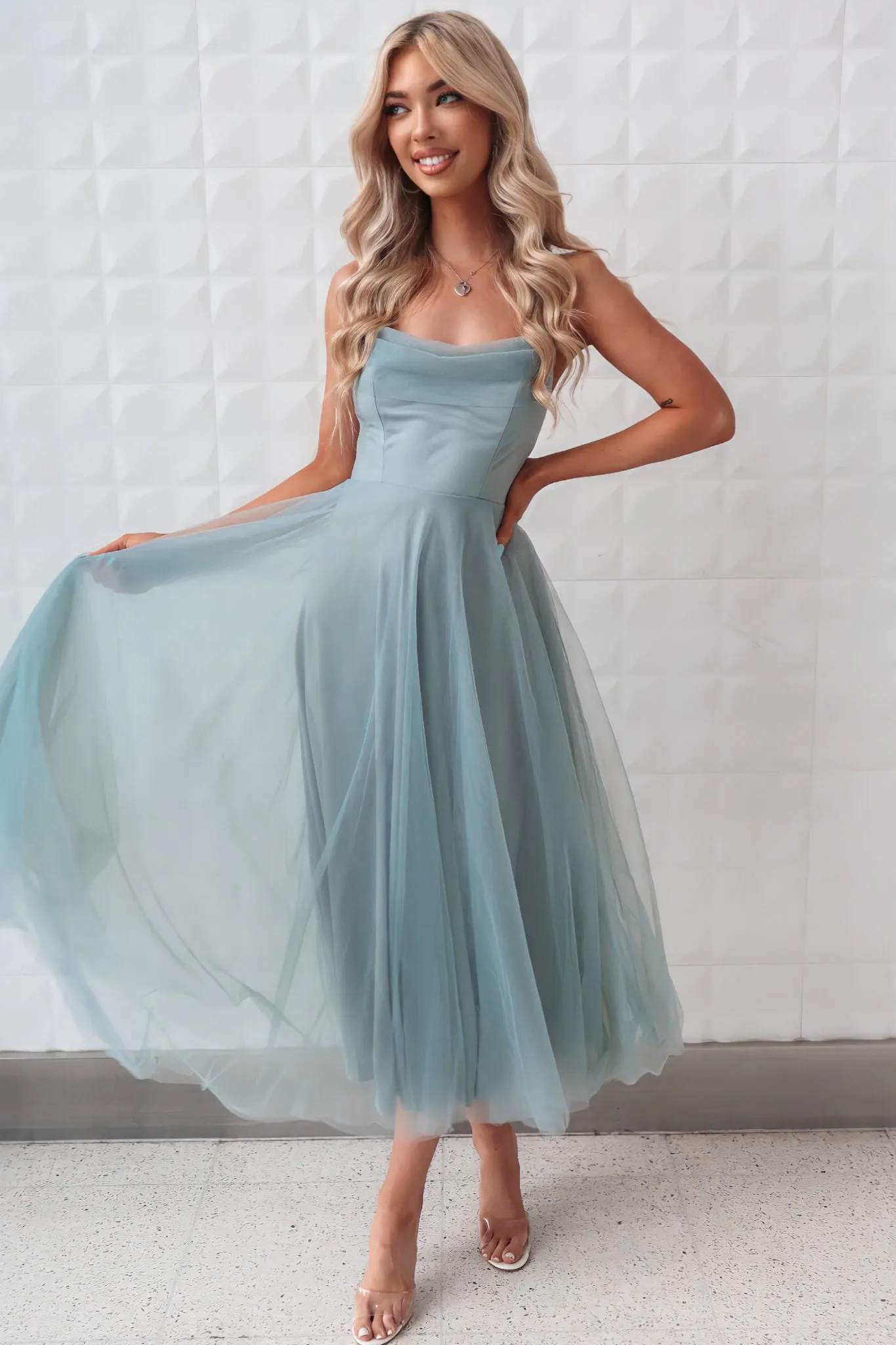 Latisha Tulle Midi Dress - Sage