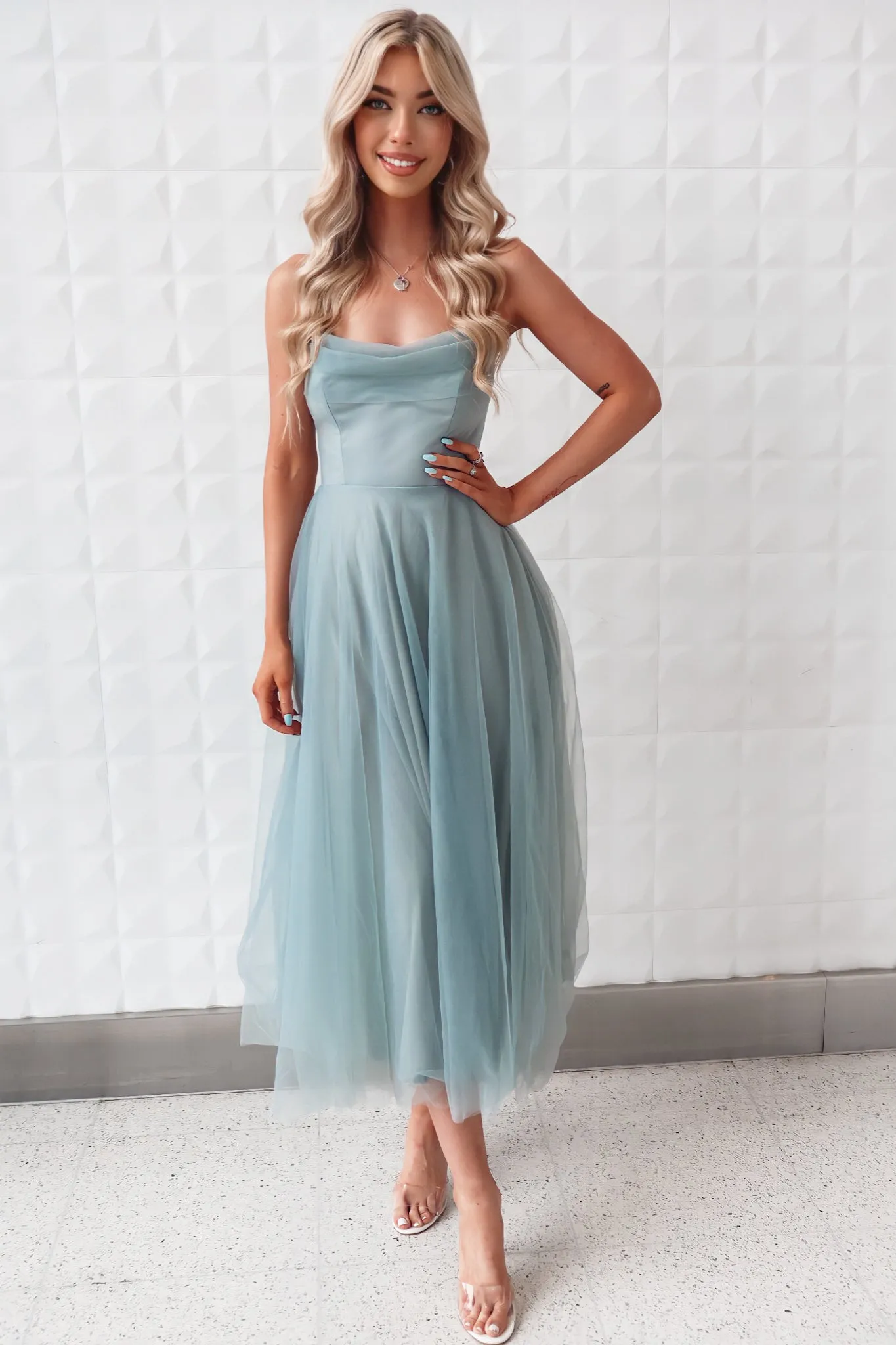 Latisha Tulle Midi Dress - Sage