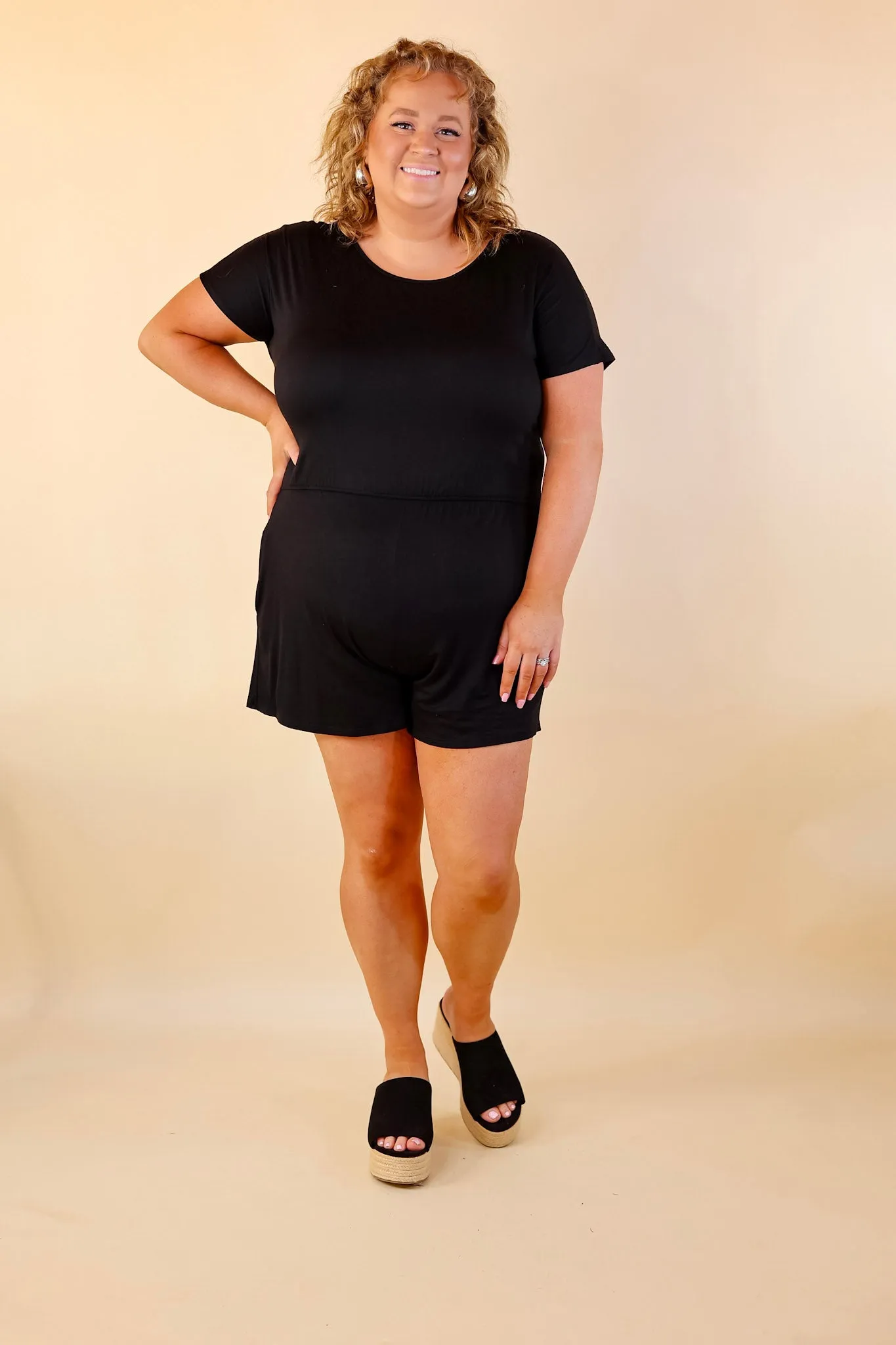 Let Me Loose Short Sleeve Tee Shirt Romper in Black