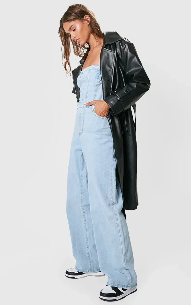 LIGHT BLUE WASH BANDEAU DENIM JUMPSUIT