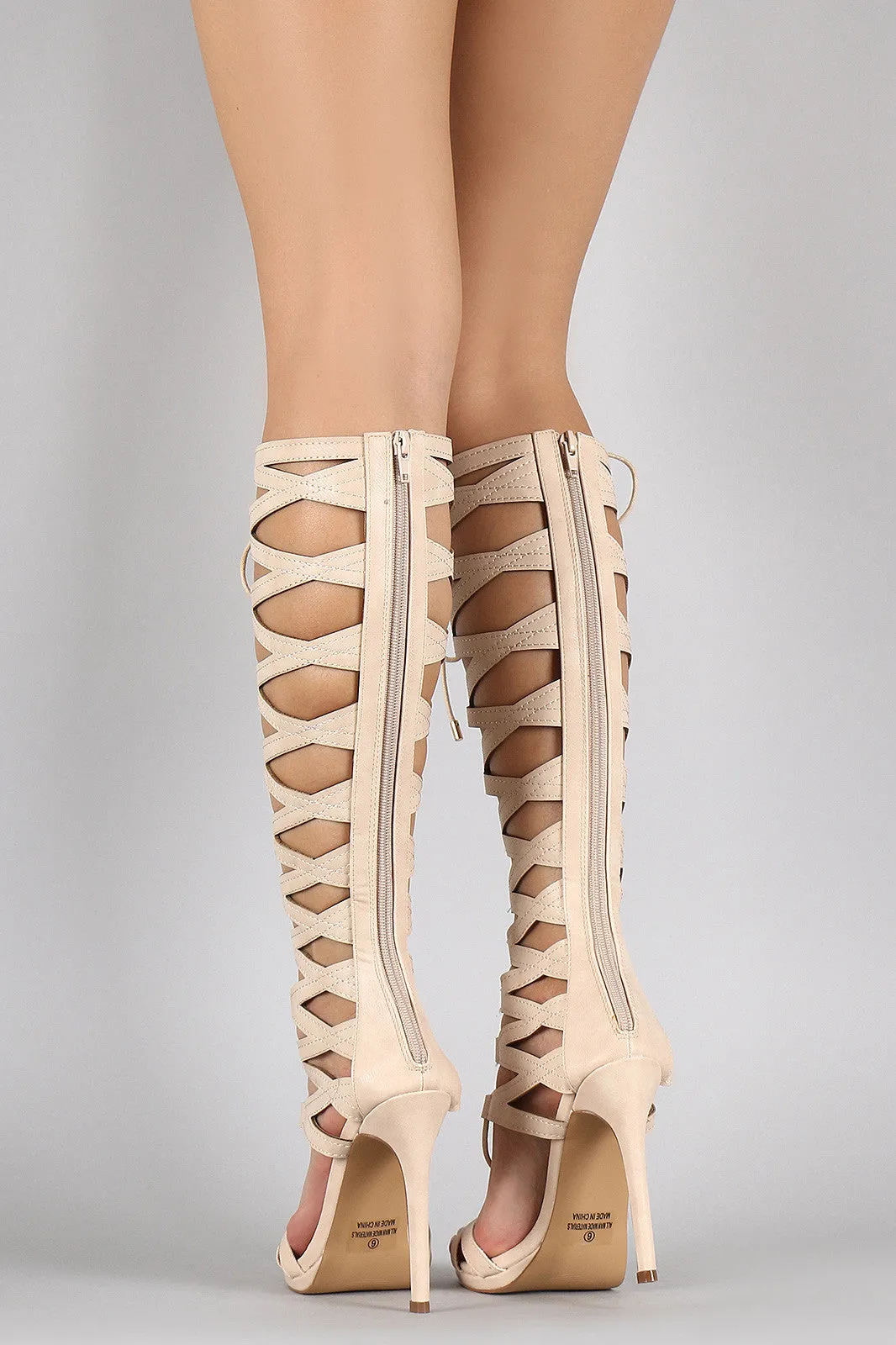 Liliana Caged Cutout Lace Up Gladiator Heel