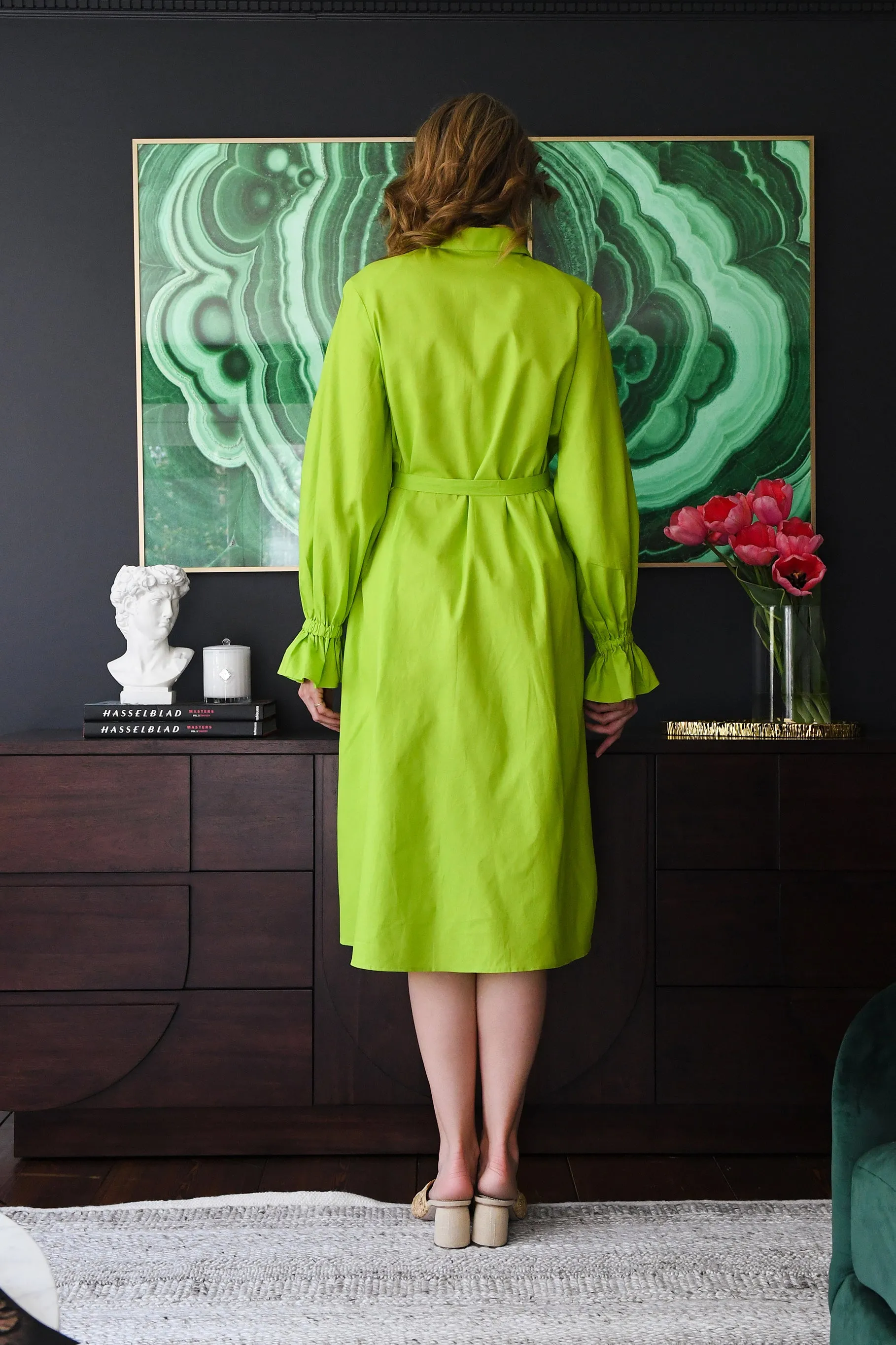 Lime Green Poplin Shirt Dress