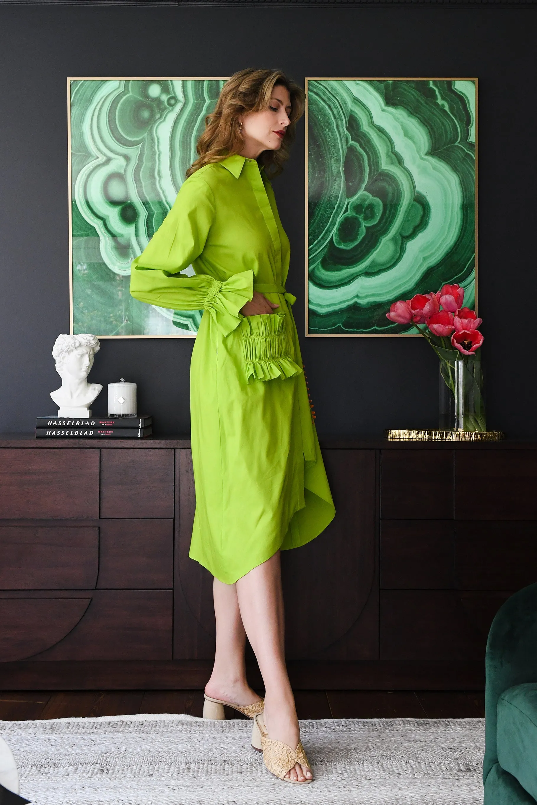 Lime Green Poplin Shirt Dress