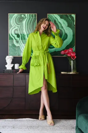 Lime Green Poplin Shirt Dress