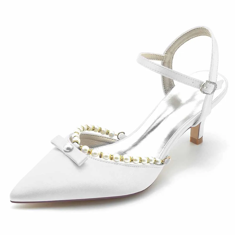 Low Heels Buckled-ankle-strap Closure Heels Party Shoes with Pearls