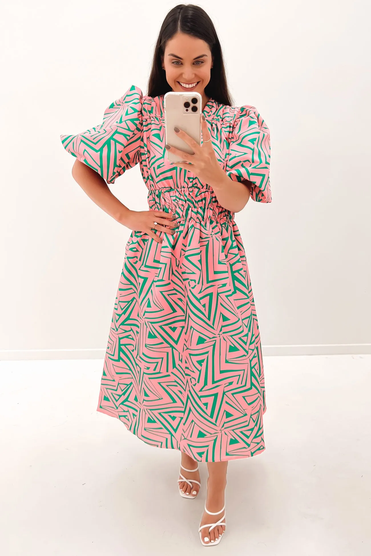 Madison Midi Dress Pink Green