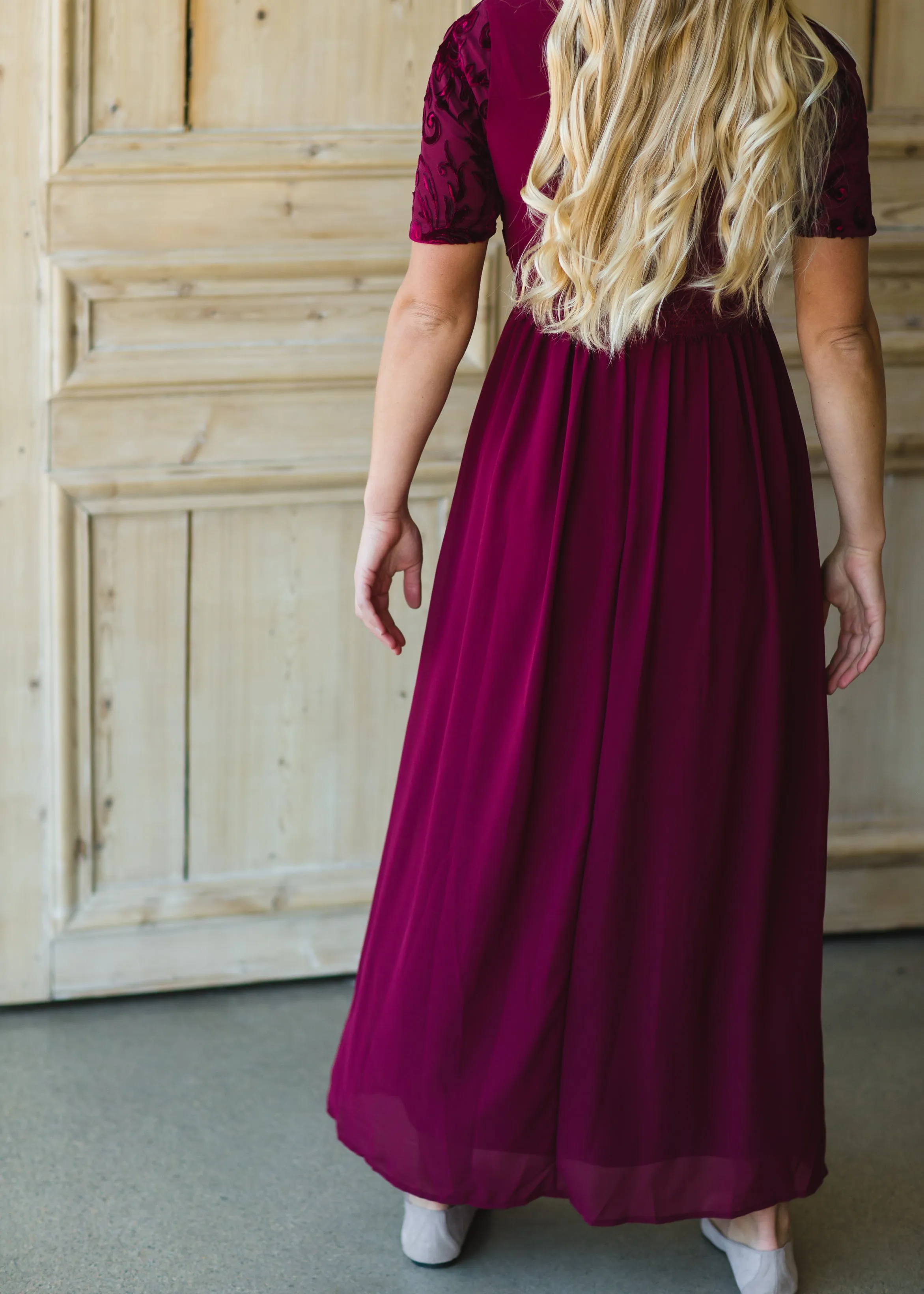 Maroon Velvet Lace Maxi Dress - FINAL SALE