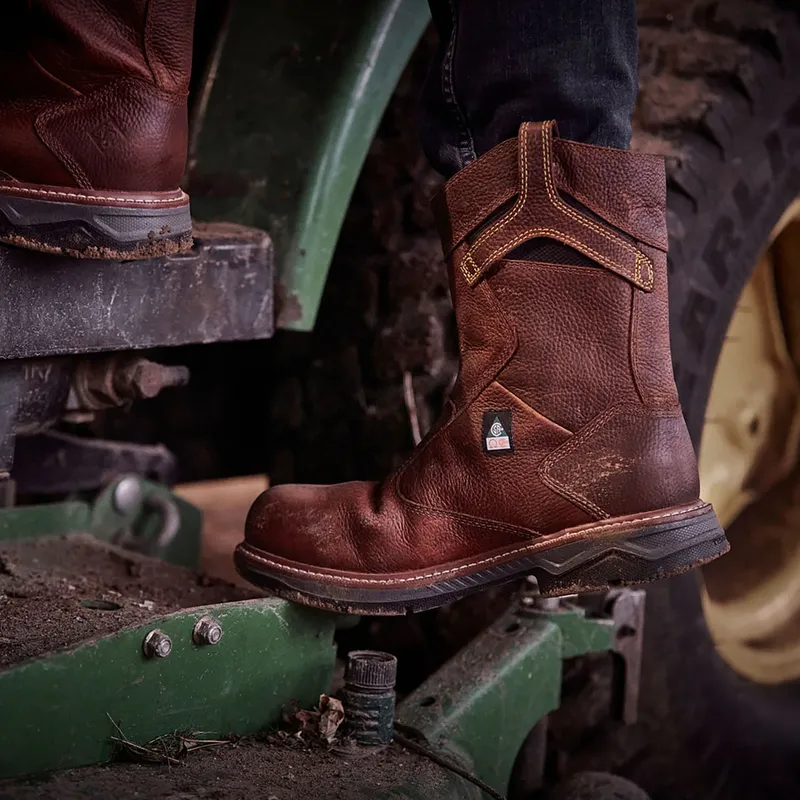 Men's Terra Brown Patton Wellington Waterproof Pull-On Work Boot 4TCBBN