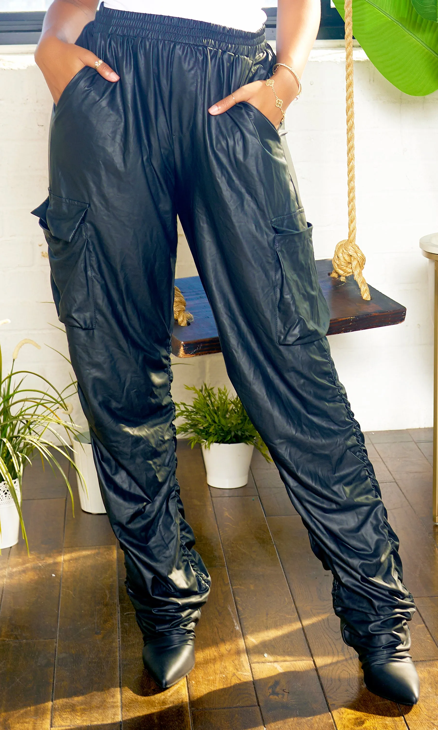 Metallic Scrunge Pants Boots | Black FINAL SALE