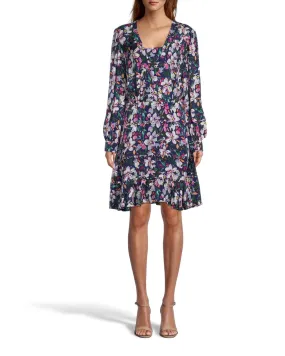 Midnight Floral Long Sleeve Dress In Navy Multi