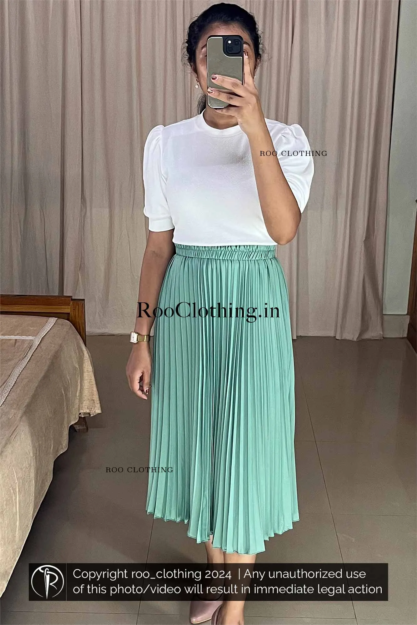 Mint Green Accordion Pleated Skirt Only