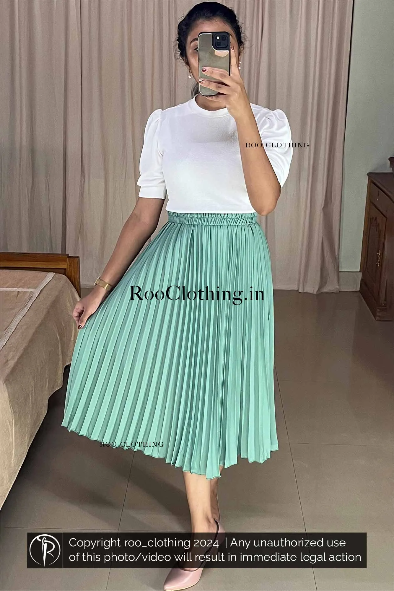 Mint Green Accordion Pleated Skirt Only