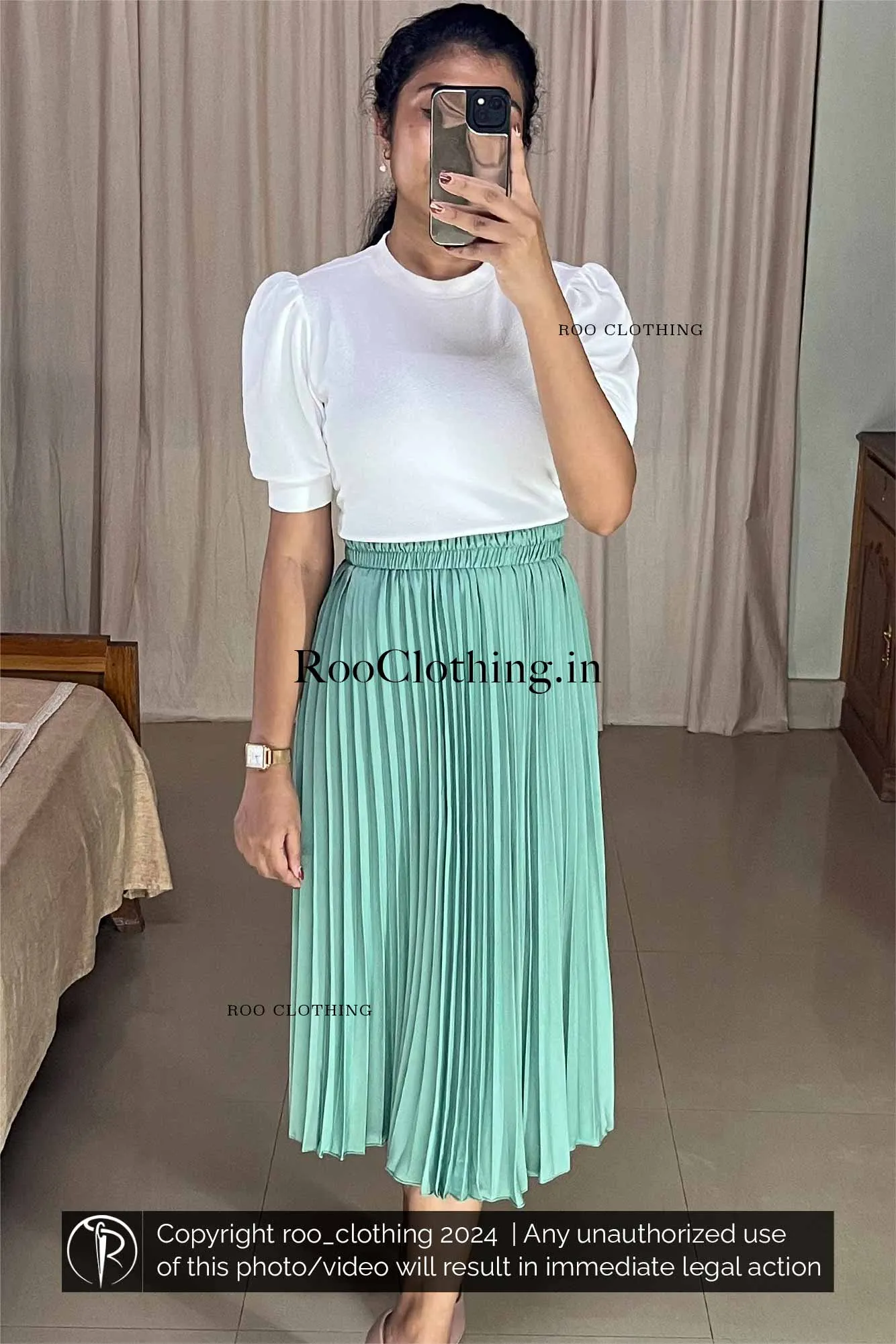 Mint Green Accordion Pleated Skirt Only