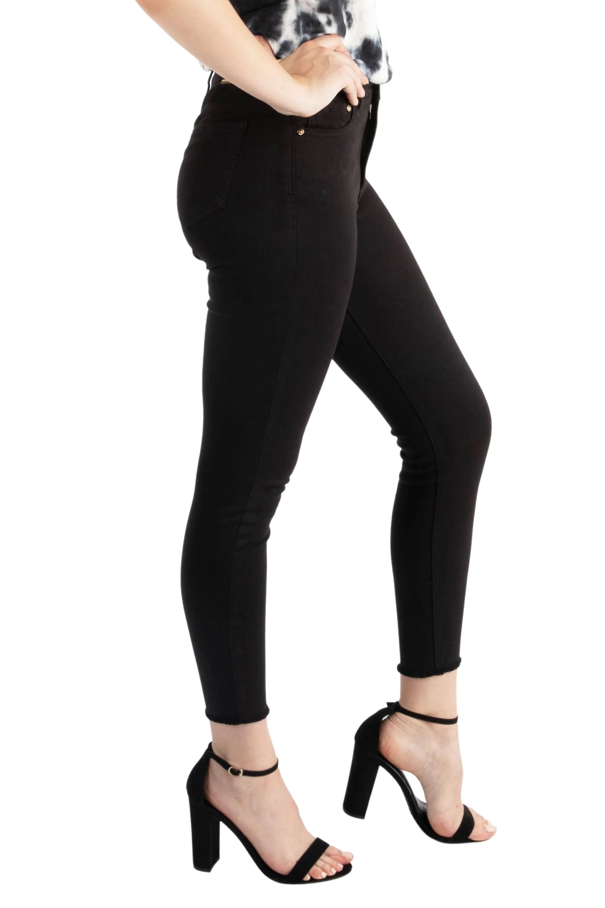 Mona - Basic Hi Waist Skinny Crop Pants In Black