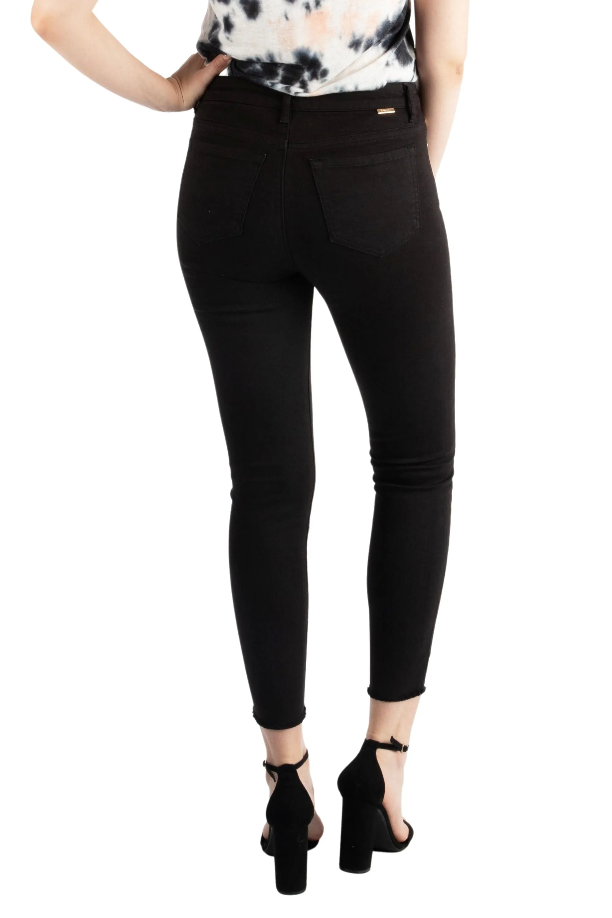 Mona - Basic Hi Waist Skinny Crop Pants In Black