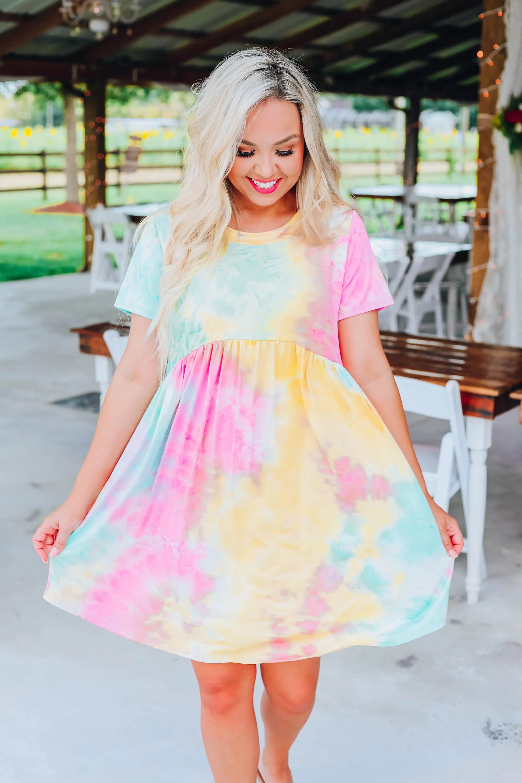 Neon Rainbow Baby Doll Dress S-3X