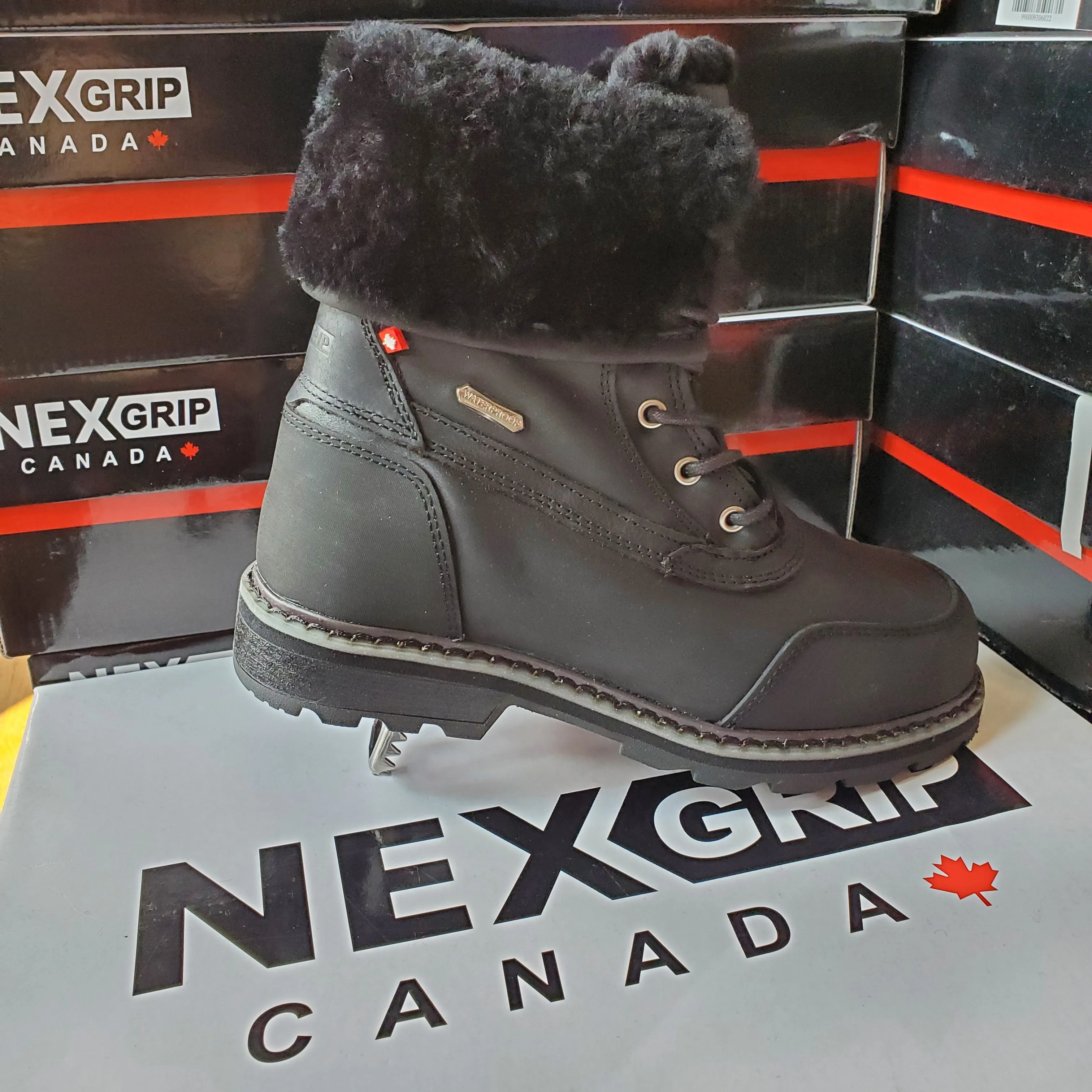 NexGrip Eva Black Women’s Snow Boot Waterproof with Retractable Ice Claw Cleats NEXX