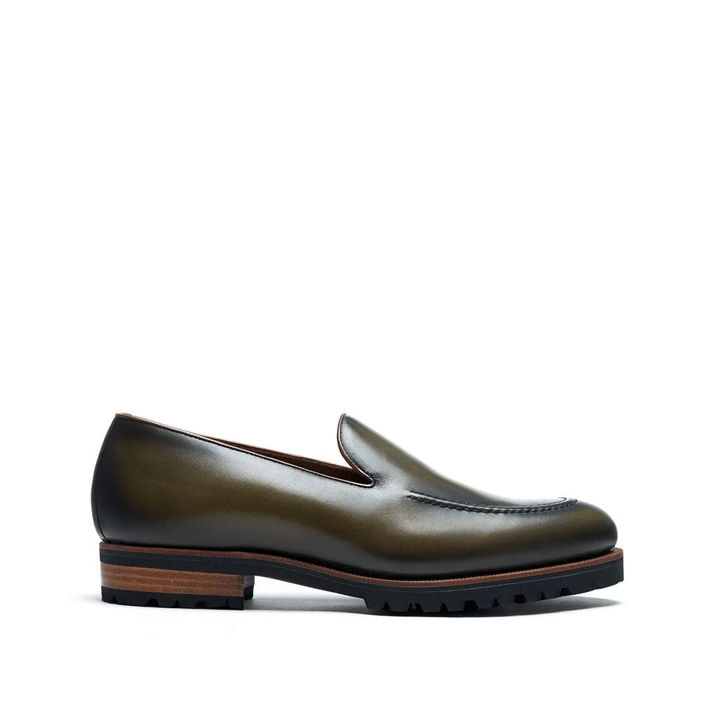 Olive Calf Plain Loafer