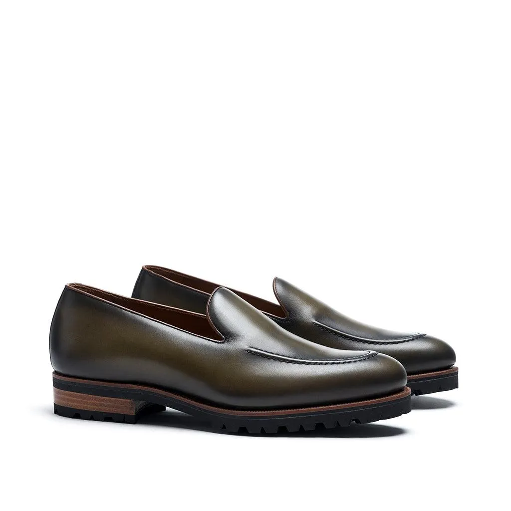 Olive Calf Plain Loafer