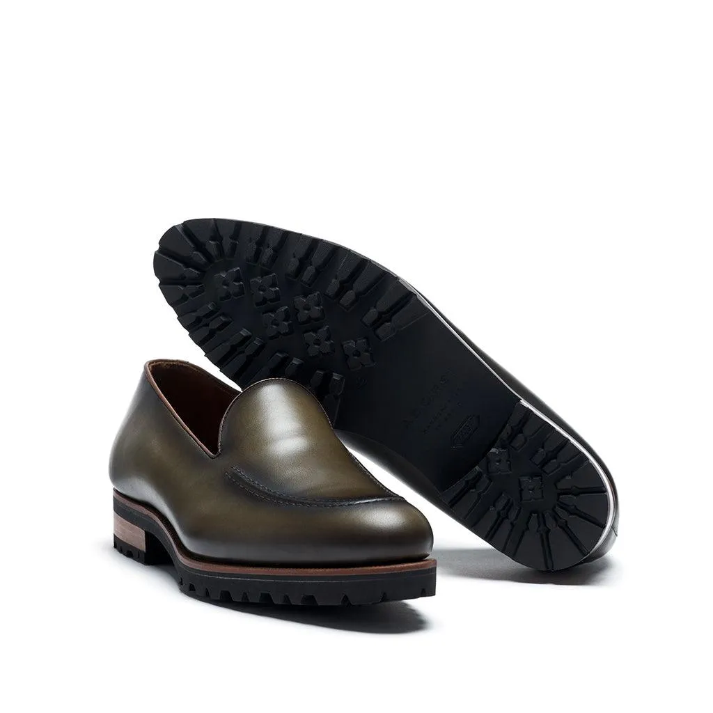 Olive Calf Plain Loafer