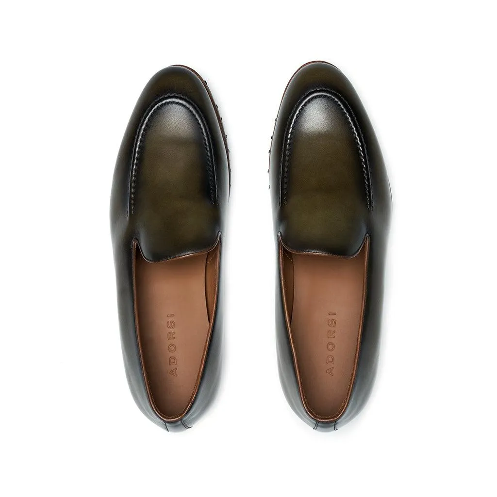 Olive Calf Plain Loafer