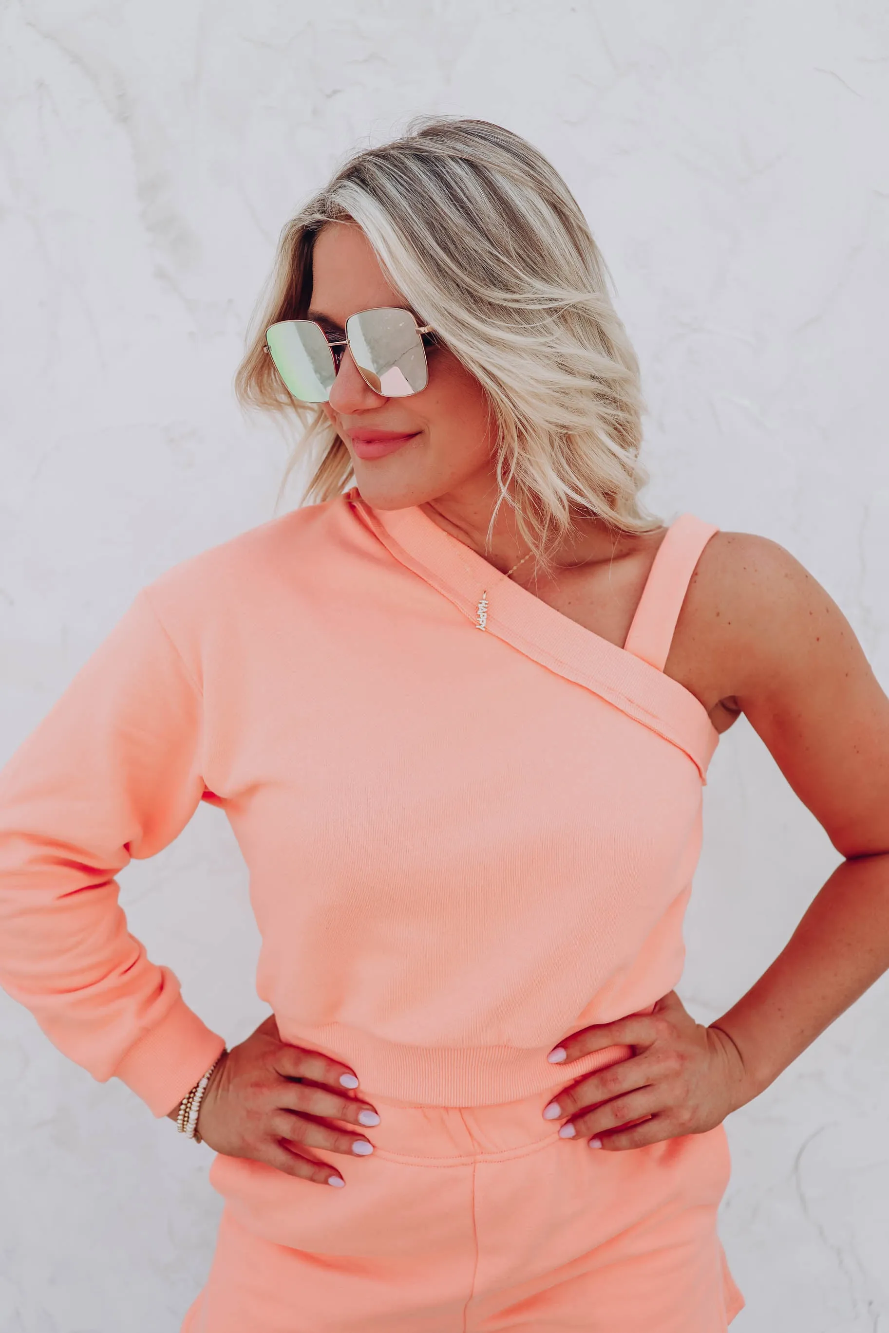 Ovida One Shoulder Crop Top - Apricot