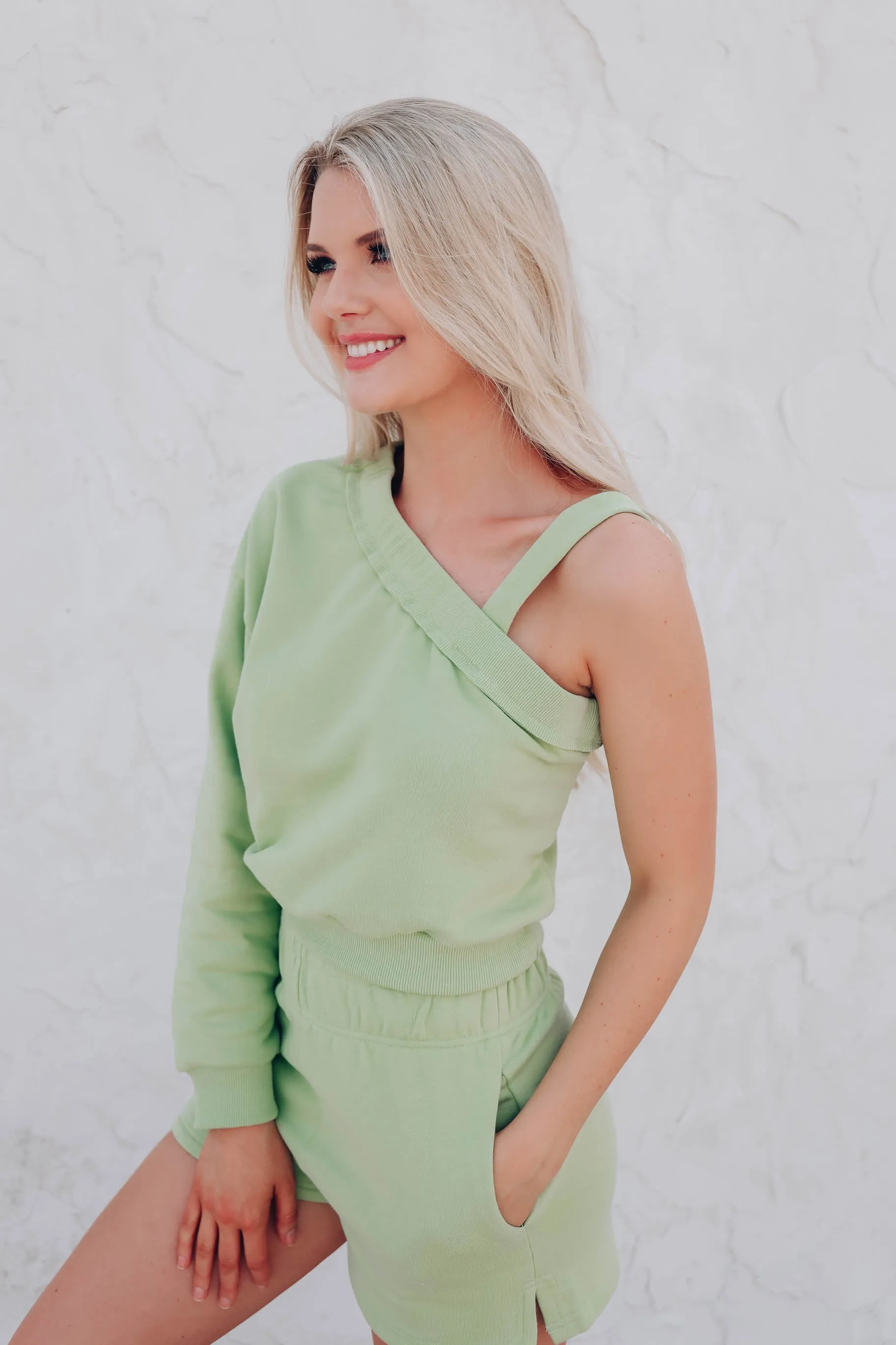 Ovida One Shoulder Crop Top - Lime