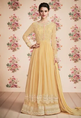 Pastel Yellow Embroidered Palazzo Suit