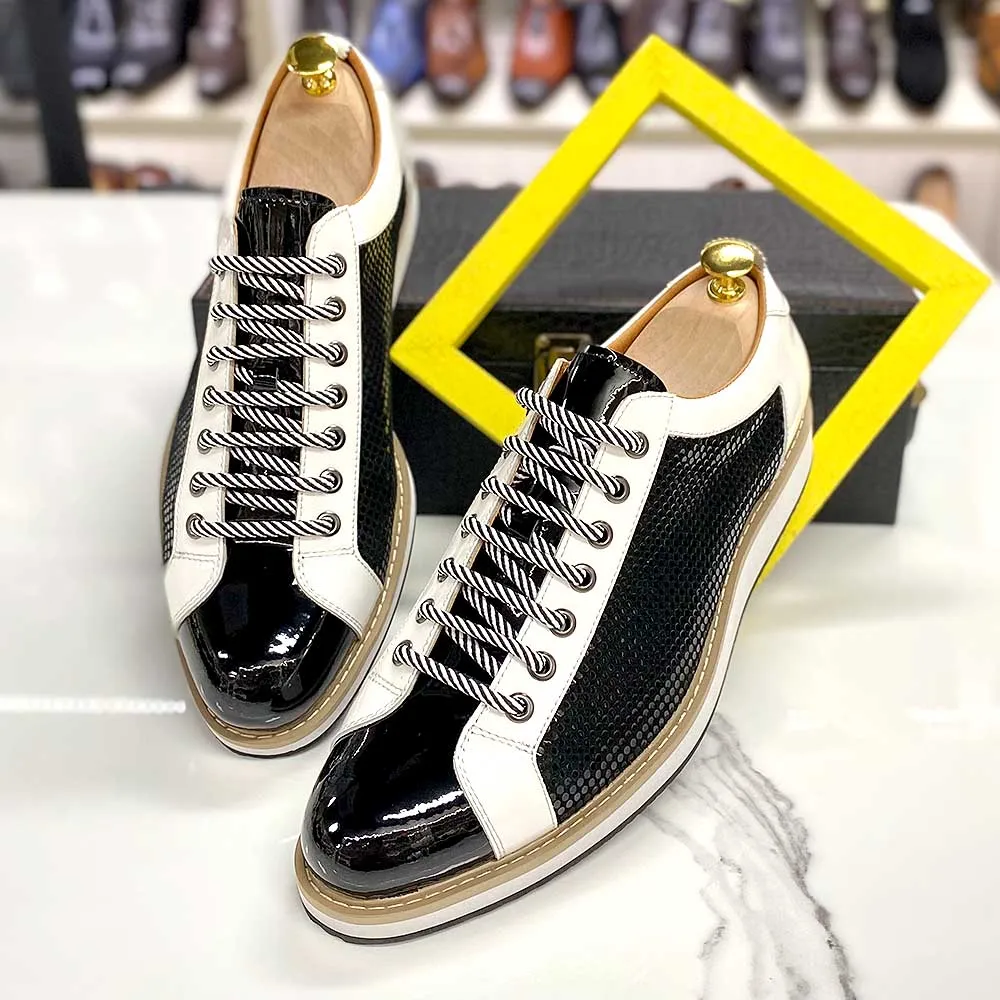 Patent Leather Lace-up Black White Sneakers