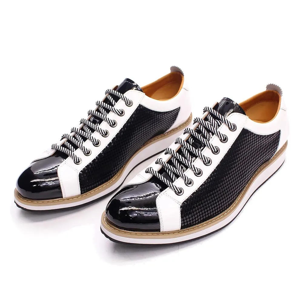 Patent Leather Lace-up Black White Sneakers