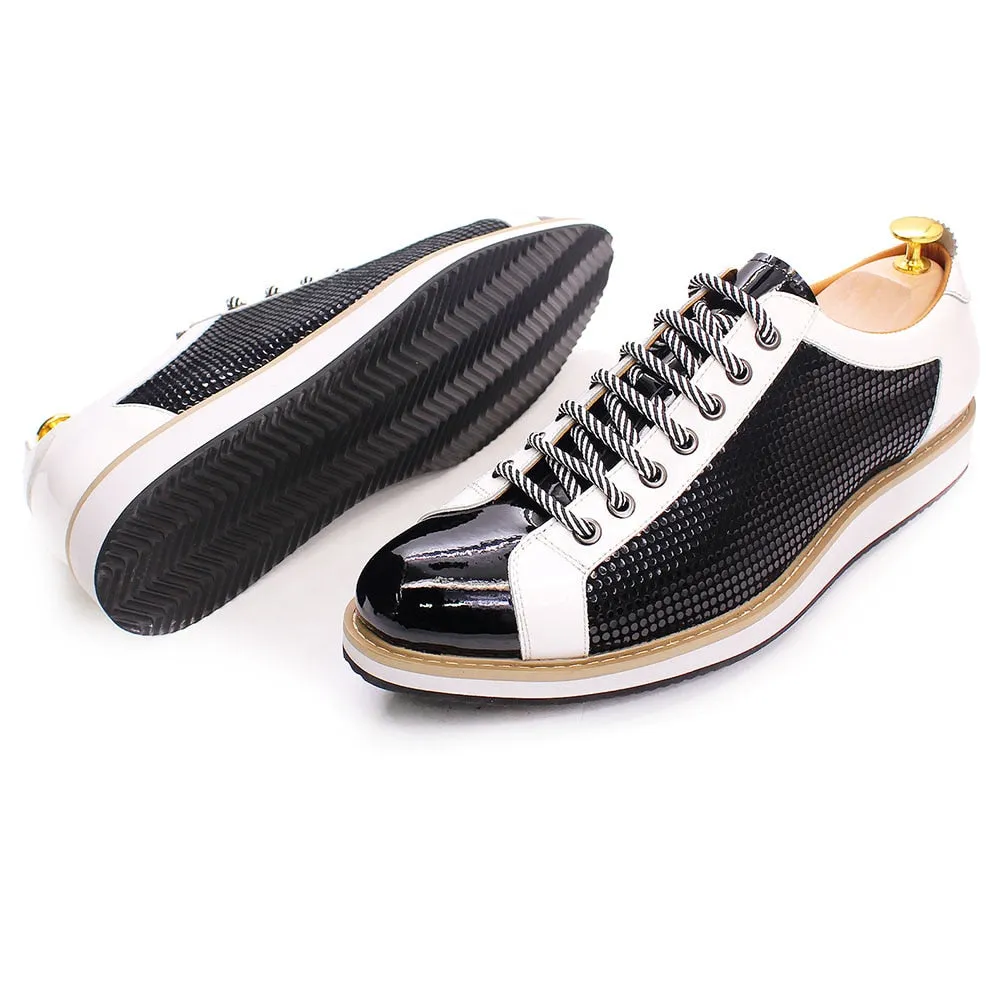 Patent Leather Lace-up Black White Sneakers