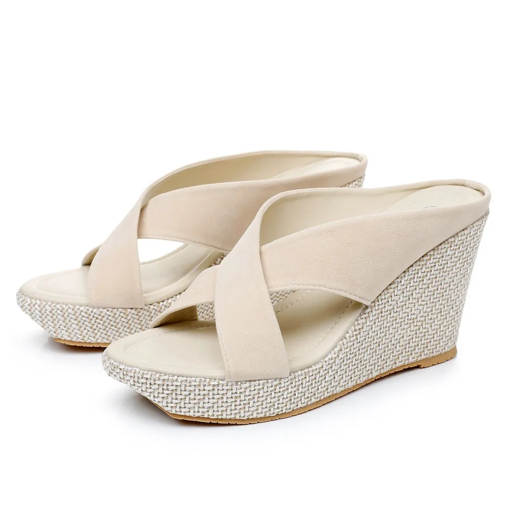 Peep Toe Platform Slip On Wedges Sandals