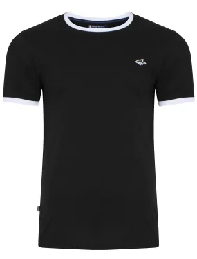 Petersham Contrast Trim Ringer T-Shirt in Black - Le Shark