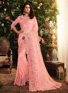 Pink Floral Pallu Designer Saree With Blouse