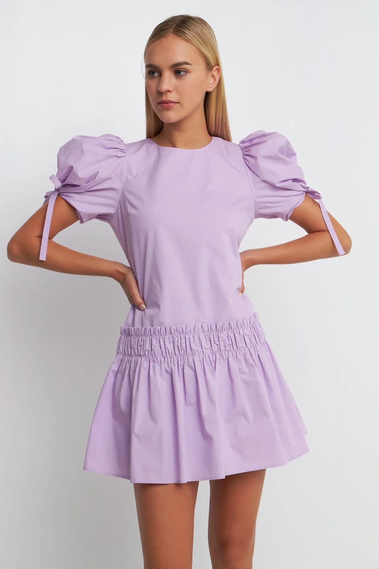 Poplin Ruffle Dress with Tied Detail